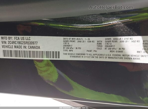 2C4RC1BG2SR530977 2025 CHRYSLER PACIFICA Black Widok komory silnika