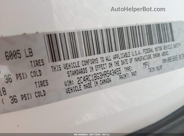2C4RC1BG3HR543455 2017 CHRYSLER PACIFICA White Widok komory silnika
