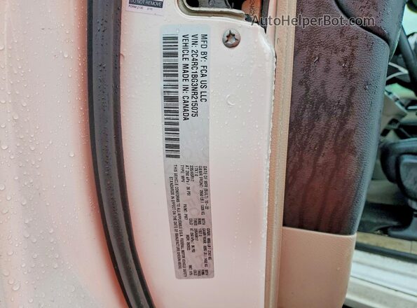 2C4RC1BG3NR215075 2022 CHRYSLER PACIFICA White VIN კოდის სტიკერის ხედი