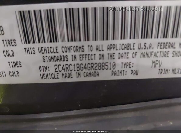 2C4RC1BG4GR288510 2016 CHRYSLER TOWN & COUNTRY Gray Vista del compartimento del motor