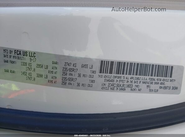 2C4RC1BG4JR110653 2018 CHRYSLER PACIFICA Белый Вид подкапотного пространства