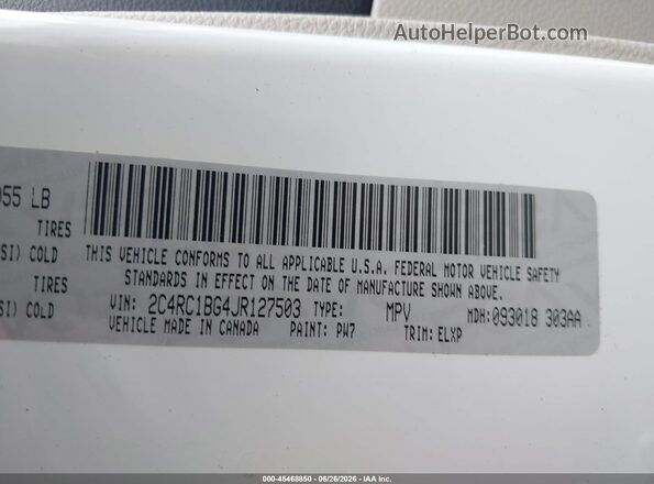 2C4RC1BG4JR127503 2018 CHRYSLER PACIFICA Белый Вид подкапотного пространства