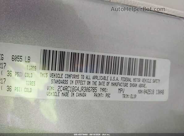 2C4RC1BG4JR306785 2018 CHRYSLER PACIFICA Silver 