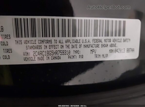 2C4RC1BG5HR759310 2017 CHRYSLER PACIFICA Черный Вид подкапотного пространства