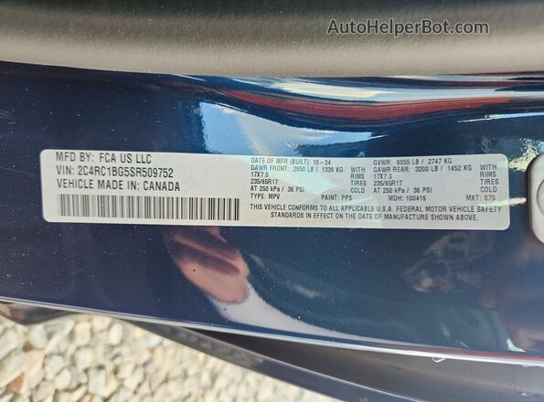 2C4RC1BG5SR509752 2025 CHRYSLER PACIFICA Blue VIN կոդի պիտակի տեսք