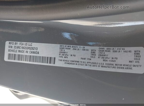 2C4RC1BG5SR526213 2025 CHRYSLER PACIFICA Gray Շարժիչի բաժամունքի տեսք