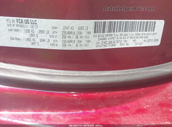 2C4RC1BG6JR174712 2018 CHRYSLER PACIFICA Burgundy Vista del compartimento del motor
