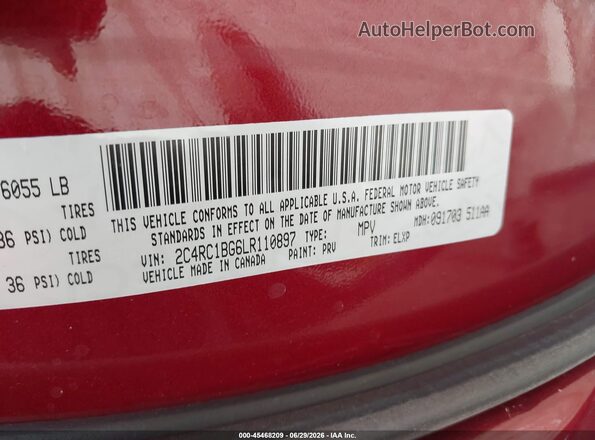 2C4RC1BG6LR110897 2020 CHRYSLER PACIFICA Maroon Вид підкапотного простору