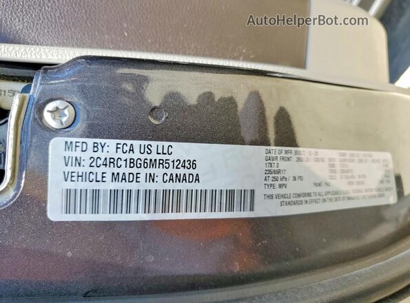 2C4RC1BG6MR512436 2021 CHRYSLER PACIFICA Gray Widok naklejki z numerem VIN