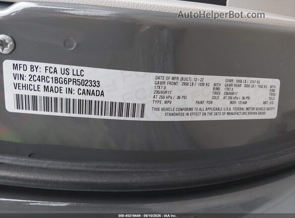 2C4RC1BG6PR502333 2023 CHRYSLER PACIFICA Gray Вид підкапотного простору