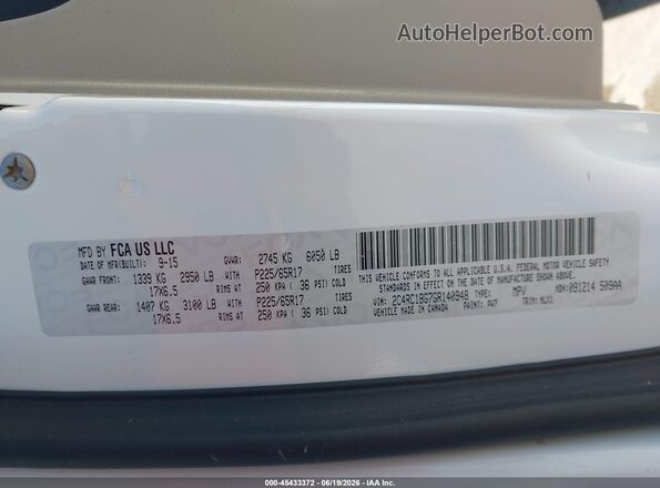 2C4RC1BG7GR140948 2016 CHRYSLER TOWN & COUNTRY White Widok komory silnika