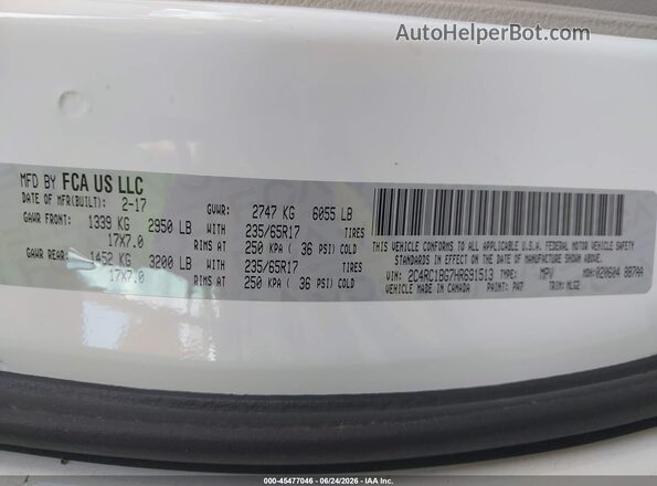 2C4RC1BG7HR691513 2017 CHRYSLER PACIFICA White Engine compartment view