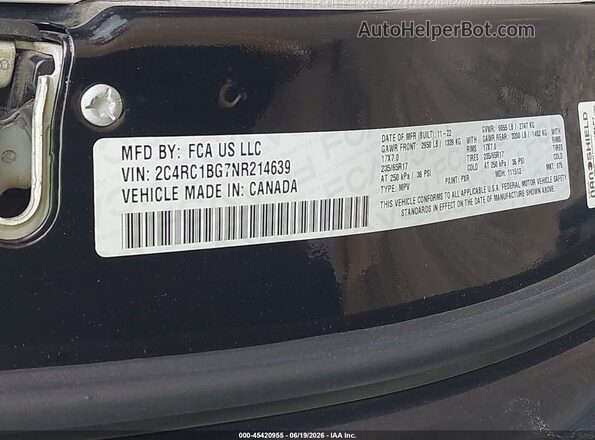 2C4RC1BG7NR214639 2022 CHRYSLER PACIFICA Черный Вид подкапотного пространства