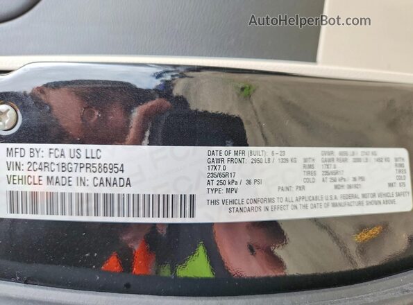 2C4RC1BG7PR586954 2023 CHRYSLER PACIFICA Black VIN կոդի պիտակի տեսք