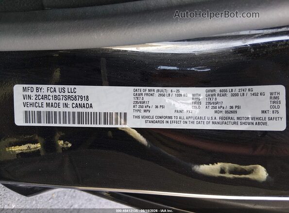 2C4RC1BG7SR587918 2025 CHRYSLER PACIFICA Black Vista del compartimento del motor
