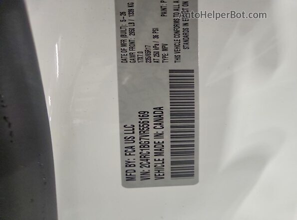 2C4RC1BG7VR556169 2027 CHRYSLER PACIFICA White VIN sticker view