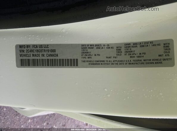 2C4RC1BG8TR191000 2026 CHRYSLER PACIFICA White Շարժիչի բաժամունքի տեսք