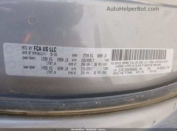 2C4RC1BG9HR588268 2017 CHRYSLER PACIFICA Gray Widok komory silnika
