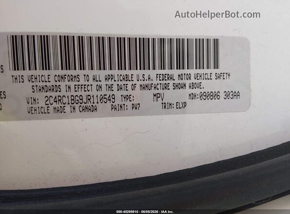 2C4RC1BG9JR110549 2018 CHRYSLER PACIFICA White Вид підкапотного простору