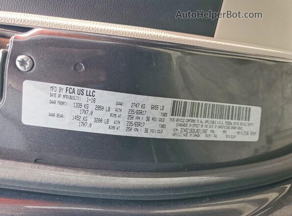 2C4RC1BG9JR211087 2018 CHRYSLER PACIFICA Charcoal Widok naklejki z numerem VIN