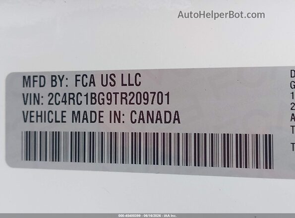 2C4RC1BG9TR209701 2026 CHRYSLER PACIFICA Белый 