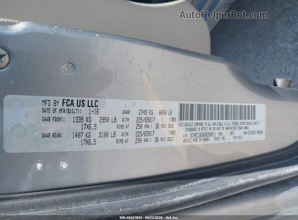 2C4RC1BGXGR260811 2016 CHRYSLER TOWN & COUNTRY Серебряный Вид подкапотного пространства
