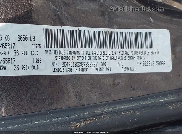 2C4RC1BGXGR296787 2016 CHRYSLER TOWN & COUNTRY Gray Engine compartment view