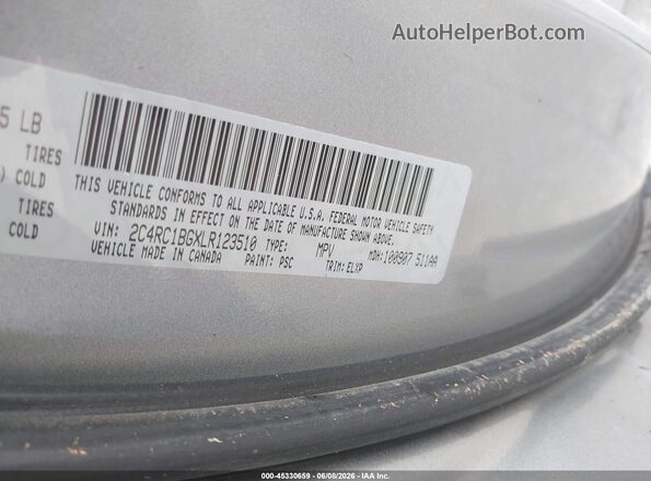 2C4RC1BGXLR123510 2020 CHRYSLER PACIFICA Silver Widok komory silnika