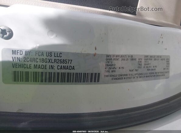 2C4RC1BGXLR268577 2020 CHRYSLER PACIFICA White Вид підкапотного простору