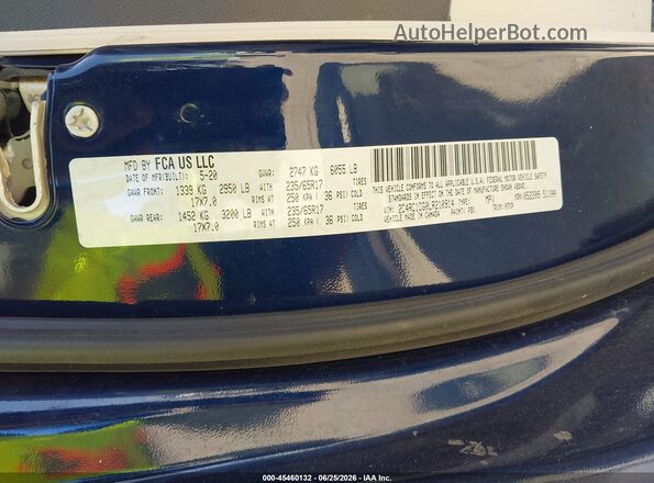 2C4RC1CG0LR210914 2020 CHRYSLER VOYAGER Blue Vista del compartimento del motor