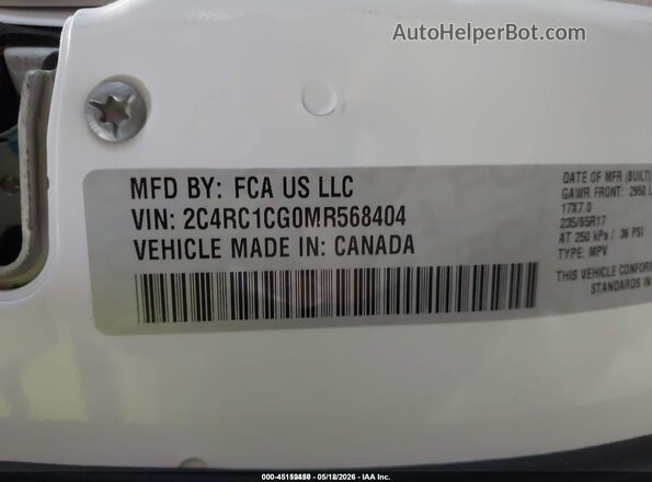 2C4RC1CG0MR568404 2021 CHRYSLER VOYAGER White 