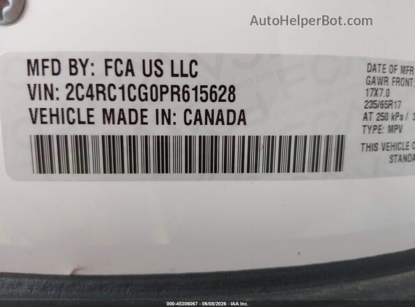 2C4RC1CG0PR615628 2023 CHRYSLER VOYAGER White Vista del compartimento del motor