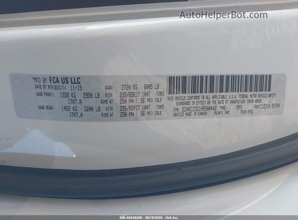 2C4RC1CG1HR500442 2017 CHRYSLER PACIFICA White Widok komory silnika
