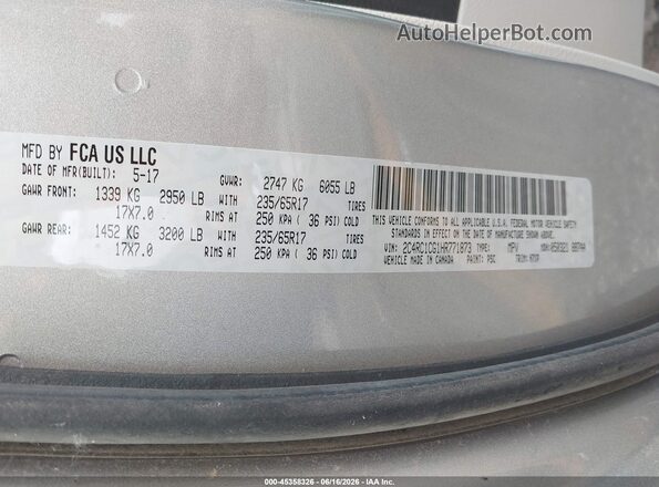 2C4RC1CG1HR771873 2017 CHRYSLER PACIFICA Gray ძრავის განყოფილების ხედი