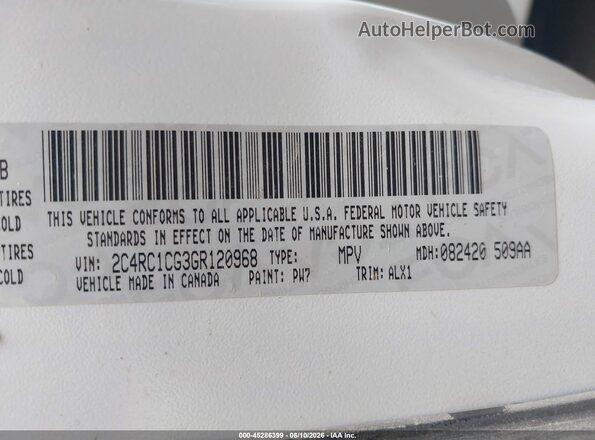 2C4RC1CG3GR120968 2016 CHRYSLER TOWN & COUNTRY White Вид підкапотного простору