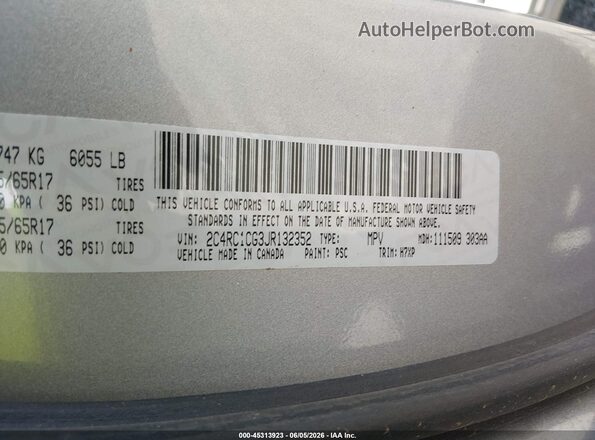 2C4RC1CG3JR132352 2018 CHRYSLER PACIFICA Серебряный Вид подкапотного пространства