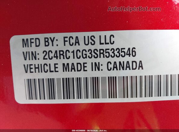 2C4RC1CG3SR533546 2025 CHRYSLER VOYAGER Красный Вид подкапотного пространства