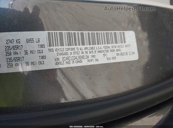 2C4RC1CG4LR205134 2020 CHRYSLER VOYAGER Gray 