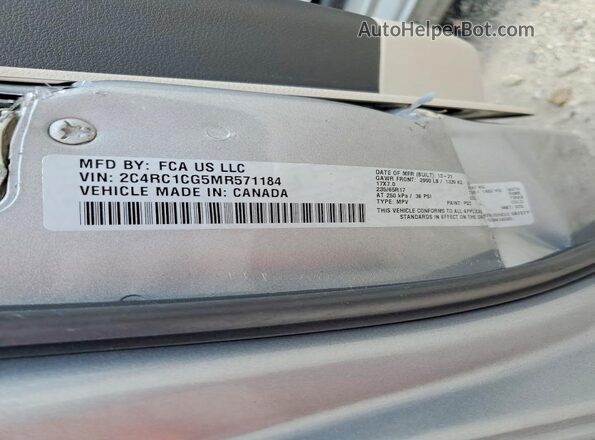 2C4RC1CG5MR571184 2021 CHRYSLER VOYAGER Серебряный Вид наклейки с VIN-кодом