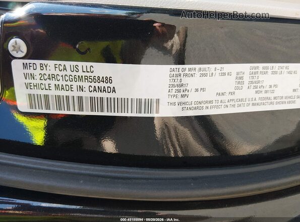 2C4RC1CG6MR568486 2021 CHRYSLER VOYAGER Black Շարժիչի բաժամունքի տեսք