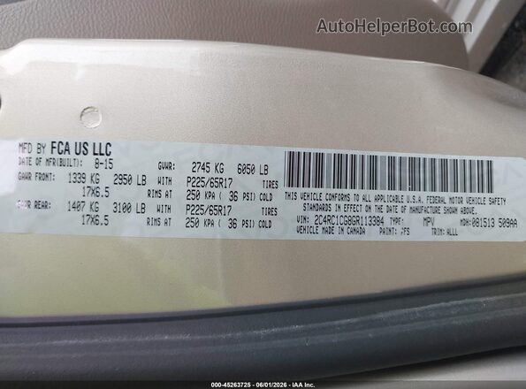2C4RC1CG8GR113384 2016 CHRYSLER TOWN & COUNTRY Gold Вид підкапотного простору