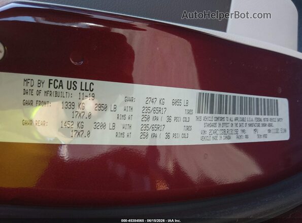 2C4RC1CG9LR131192 2020 CHRYSLER VOYAGER Красный Вид подкапотного пространства