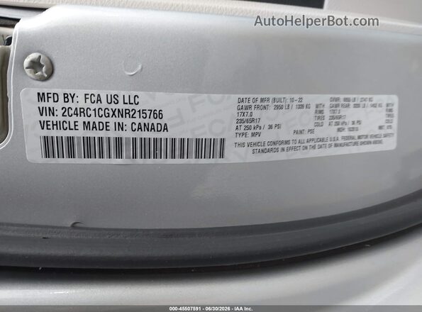 2C4RC1CGXNR215766 2022 CHRYSLER VOYAGER Silver ძრავის განყოფილების ხედი