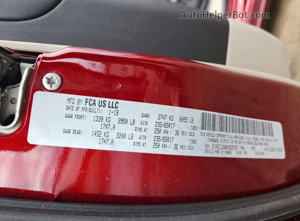 2C4RC1DG0KR635787 2019 CHRYSLER PACIFICA Красный Вид наклейки с VIN-кодом