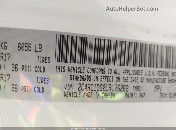 2C4RC1DG0LR176262 2020 CHRYSLER VOYAGER White ძრავის განყოფილების ხედი