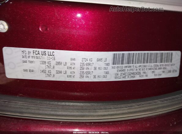 2C4RC1DG2HR634326 2017 CHRYSLER PACIFICA Red Widok komory silnika