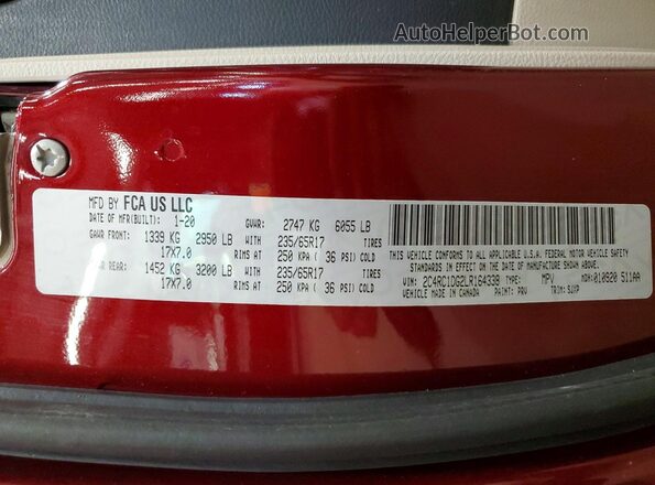 2C4RC1DG2LR164338 2020 CHRYSLER VOYAGER Maroon 
