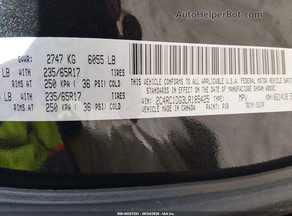 2C4RC1DG3LR185425 2020 CHRYSLER VOYAGER Black Շարժիչի բաժամունքի տեսք
