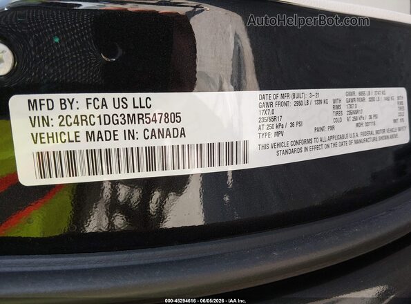 2C4RC1DG3MR547805 2021 CHRYSLER VOYAGER Black Widok komory silnika