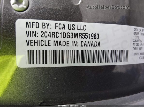 2C4RC1DG3MR551983 2021 CHRYSLER VOYAGER Gray ძრავის განყოფილების ხედი